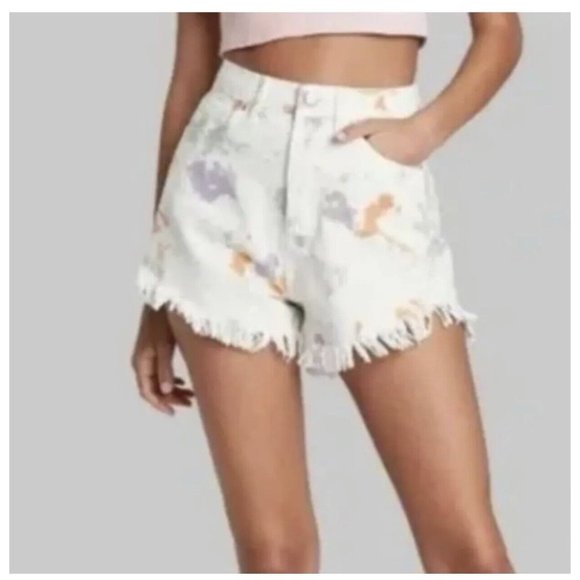 Wild Fable Jean Shorts Size 2 High Rise Cutoff White Tie Dye Button Fly Denim - Picture 10 of 11